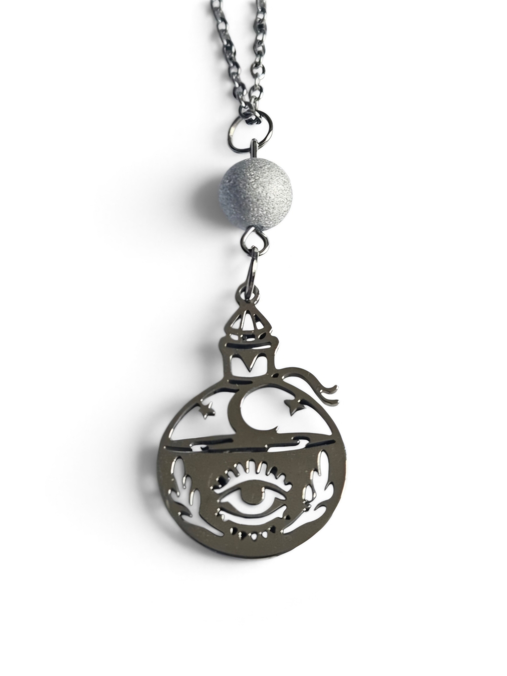 Potion Bottle Laser Cut Silver-tone Pendant Necklace